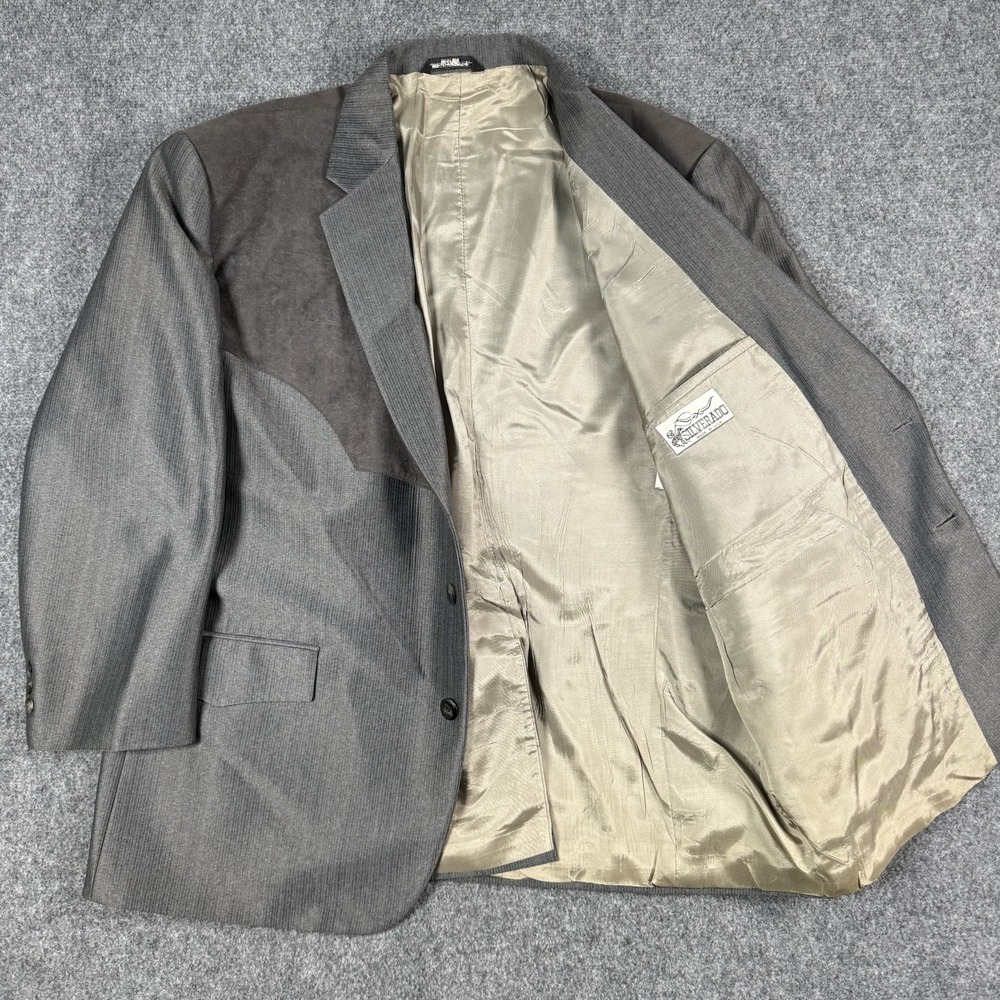 Vintage Silverado Western Blazer Mens 44 Suede Yoke Cowboy Sport Coat Gray USA